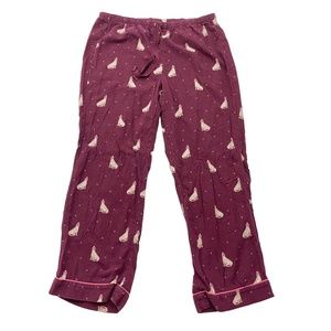 Ann Taylor LOFT Sleep Women Pajama Pants Maroon Sleepy Cat in Glasses Medium